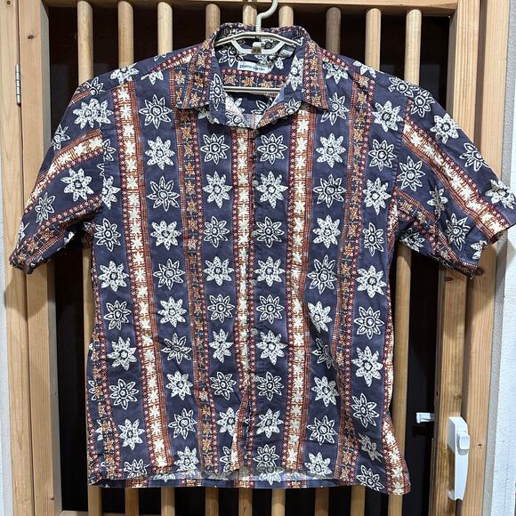 Pierre Cardin Shirt Mens XL Orange Gray All Over Print Hawaiian Button Up Cotton - Picture 2 of 8